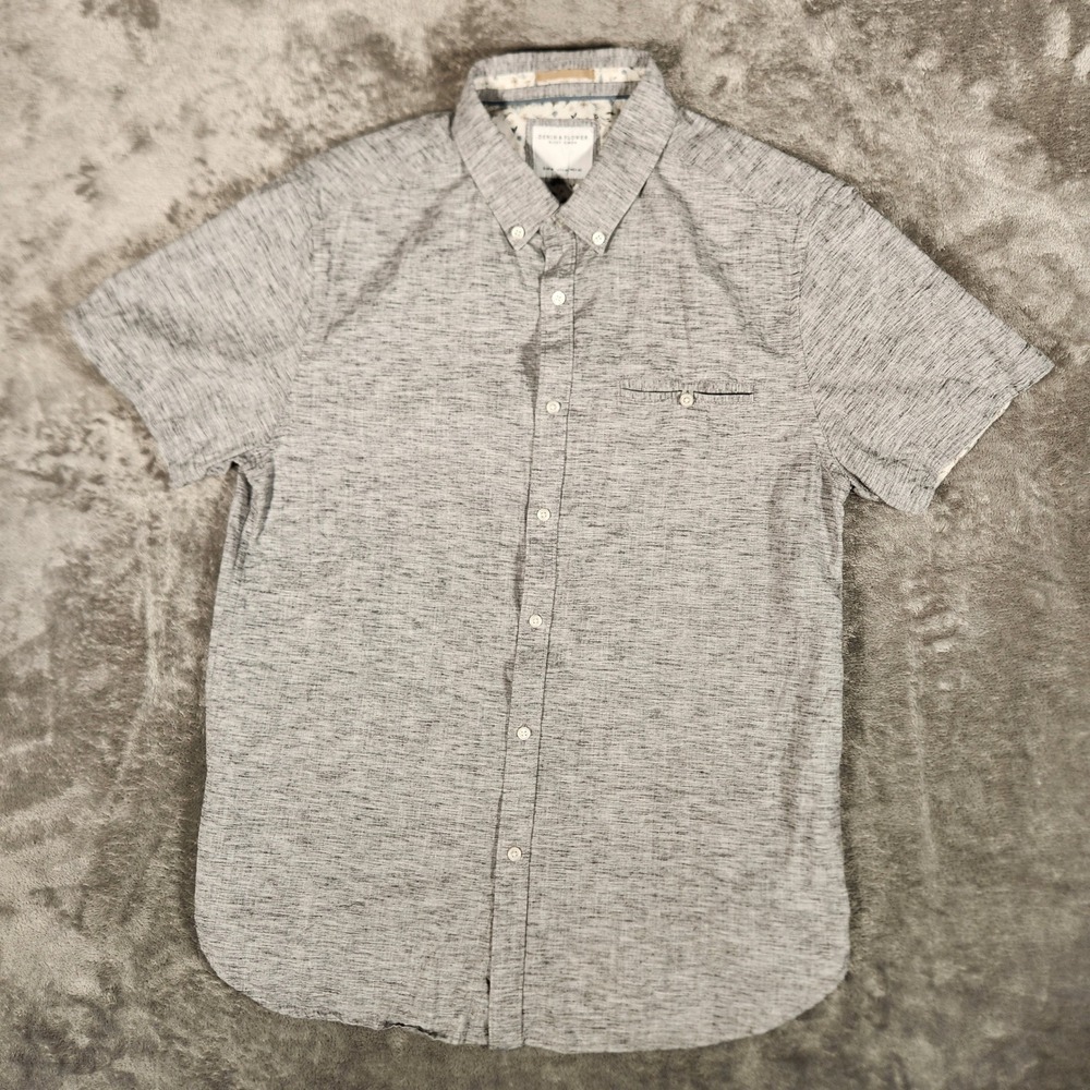 Denim & Flower Shirt Mens Medium Gray Excellent Short Sleeve Button Up Lyocell